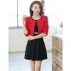 New Fashion Women Two pieces Vest Dress and Short Coat Pleated A-Line Mini Dress Twin Sets Black Dress and Red Coat