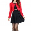 New Fashion Women Two pieces Vest Dress and Short Coat Pleated A-Line Mini Dress Twin Sets Black Dress and Red Coat