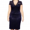 New Fashion Women Midi Dress V-Neck Floral Lace Plus Size Bodycon Pencil Dress Dark Blue