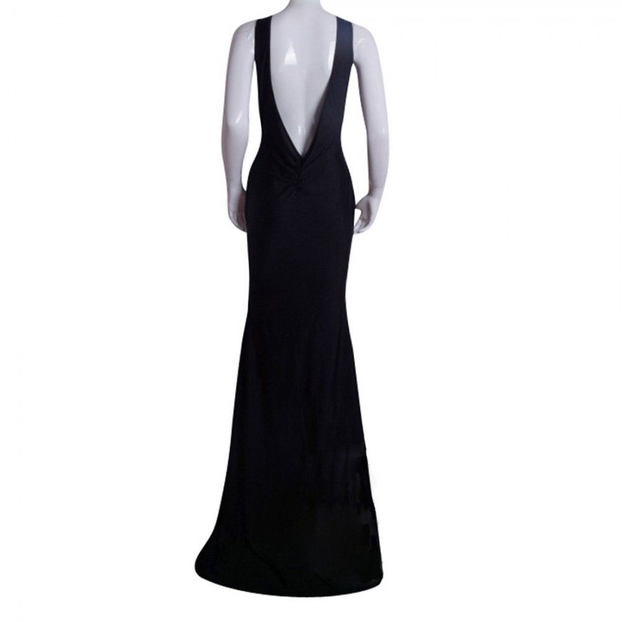 Sexy Women Maxi Dress Bare Back Asymmetric Hem Crew Neck Sleeveless Prom Evening Party Gown Black/White/Red