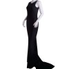 Sexy Women Maxi Dress Bare Back Asymmetric Hem Crew Neck Sleeveless Prom Evening Party Gown Black/White/Red