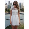 New Fashion Women Mini Dress Crochet Floral Lace Open Back Candy Color Chiffon Skater Dress