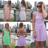 New Fashion Women Mini Dress Crochet Floral Lace Open Back Candy Color Chiffon Skater Dress