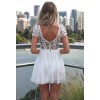 New Fashion Women Mini Dress Crochet Floral Lace Open Back Candy Color Chiffon Skater Dress