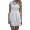 New Fashion Women Mini Dress Crochet Floral Lace Open Back Candy Color Chiffon Skater Dress