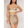 Sexy Women Sequin Cami Two Piece Set Strap Crop Top Bralette Bodycon Mini Skirt Set Party Nightclub Glitter Outfit