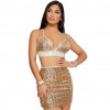 Sexy Women Sequin Cami Two Piece Set Strap Crop Top Bralette Bodycon Mini Skirt Set Party Nightclub Glitter Outfit