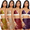 Sexy Women Sequin Cami Two Piece Set Strap Crop Top Bralette Bodycon Mini Skirt Set Party Nightclub Glitter Outfit