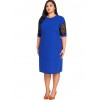 Women Sexy Plus Size Dress Splice Color Lace O Neck Short Sleeve Elegant Slim Dress Blue