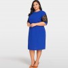 Women Sexy Plus Size Dress Splice Color Lace O Neck Short Sleeve Elegant Slim Dress Blue