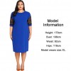 Women Sexy Plus Size Dress Splice Color Lace O Neck Short Sleeve Elegant Slim Dress Blue