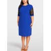 Women Sexy Plus Size Dress Splice Color Lace O Neck Short Sleeve Elegant Slim Dress Blue