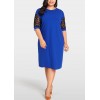 Women Sexy Plus Size Dress Splice Color Lace O Neck Short Sleeve Elegant Slim Dress Blue