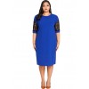 Women Sexy Plus Size Dress Splice Color Lace O Neck Short Sleeve Elegant Slim Dress Blue