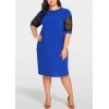 Women Sexy Plus Size Dress Splice Color Lace O Neck Short Sleeve Elegant Slim Dress Blue