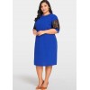 Women Sexy Plus Size Dress Splice Color Lace O Neck Short Sleeve Elegant Slim Dress Blue