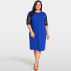 Women Sexy Plus Size Dress Splice Color Lace O Neck Short Sleeve Elegant Slim Dress Blue