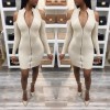 New Sexy Women Bodycon Mini Dress Zip Opening Cold Shoulder Long Sleeve Bandage Party Dress Clubwear