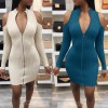 New Sexy Women Bodycon Mini Dress Zip Opening Cold Shoulder Long Sleeve Bandage Party Dress Clubwear