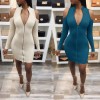 New Sexy Women Bodycon Mini Dress Zip Opening Cold Shoulder Long Sleeve Bandage Party Dress Clubwear