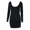 New Sexy Women Bodycon Mini Dress Scoop Neck Long Sleeve Backless Ruched Party Clubwear Dress Black/White