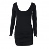 New Sexy Women Bodycon Mini Dress Scoop Neck Long Sleeve Backless Ruched Party Clubwear Dress Black/White