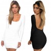 New Sexy Women Bodycon Mini Dress Scoop Neck Long Sleeve Backless Ruched Party Clubwear Dress Black/White