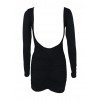 New Sexy Women Bodycon Mini Dress Scoop Neck Long Sleeve Backless Ruched Party Clubwear Dress Black/White