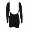 New Sexy Women Bodycon Mini Dress Scoop Neck Long Sleeve Backless Ruched Party Clubwear Dress Black/White