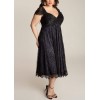 Women Plus Size Dress Floral Lace Sweetheart V Neck Cap Sleeve Midi Elegant Evening Party Wear