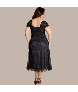 Women Plus Size Dress Floral Lace Sweetheart V Neck Cap Sleeve Midi Elegant Evening Party Wear