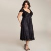 Women Plus Size Dress Floral Lace Sweetheart V Neck Cap Sleeve Midi Elegant Evening Party Wear