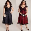 Women Plus Size Dress Floral Lace Sweetheart V Neck Cap Sleeve Midi Elegant Evening Party Wear