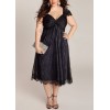 Women Plus Size Dress Floral Lace Sweetheart V Neck Cap Sleeve Midi Elegant Evening Party Wear