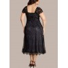 Women Plus Size Dress Floral Lace Sweetheart V Neck Cap Sleeve Midi Elegant Evening Party Wear