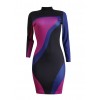 Sequin Color Block Contrast Stand Collar Clubwear Bodycon Mini Dress