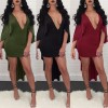 New Sexy Women Mini Wiggle Bodycon Cape Dress Batwing Sleeve Deep V Neck Clubwear Party Dress