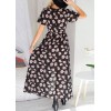 New Sexy Women Chiffon Maxi Dress Floral Print Deep V Split Short Sleeve Slim Beach Holiday Long Dress Black