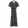 New Sexy Women Chiffon Maxi Dress Floral Print Deep V Split Short Sleeve Slim Beach Holiday Long Dress Black