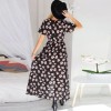 New Sexy Women Chiffon Maxi Dress Floral Print Deep V Split Short Sleeve Slim Beach Holiday Long Dress Black