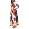 Women Summer Long Maxi Dress Color Block 3/4 Sleeve Boho Beach Dress Evening Party Sundress Vestidos