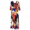 Women Summer Long Maxi Dress Color Block 3/4 Sleeve Boho Beach Dress Evening Party Sundress Vestidos