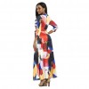 Women Summer Long Maxi Dress Color Block 3/4 Sleeve Boho Beach Dress Evening Party Sundress Vestidos