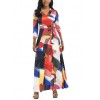 Women Summer Long Maxi Dress Color Block 3/4 Sleeve Boho Beach Dress Evening Party Sundress Vestidos