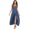 Sexy Women Maxi Dress Dot Print High Split Spaghetti Strap Deep V Neck Sundress Beach Long Dress Red