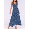 Sexy Women Maxi Dress Dot Print High Split Spaghetti Strap Deep V Neck Sundress Beach Long Dress Red