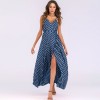 Sexy Women Maxi Dress Dot Print High Split Spaghetti Strap Deep V Neck Sundress Beach Long Dress Red