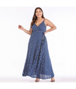 Sexy Women Maxi Dress Dot Print High Split Spaghetti Strap Deep V Neck Sundress Beach Long Dress Red