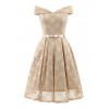 Women Lace Skater Dress Off the Shoulder Bow Pleated A-Line Bridesmaid Evening Party Gown Dress