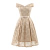 Women Lace Skater Dress Off the Shoulder Bow Pleated A-Line Bridesmaid Evening Party Gown Dress